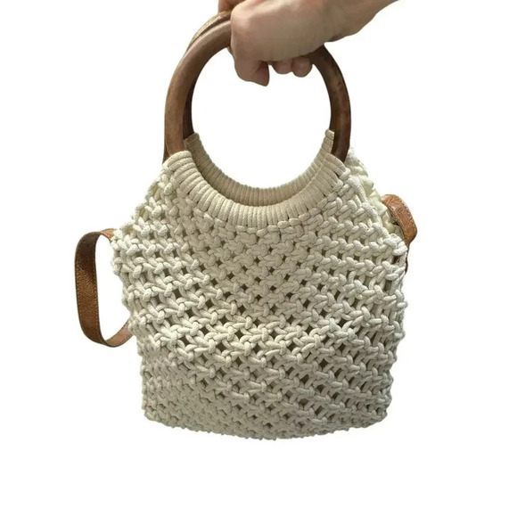 Sigrid Olsen Handcrafted Natural Macrame Crossbody Fully Lined Snap Close Bag - Picture 9 of 16